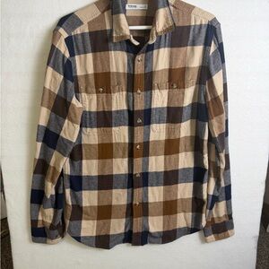 Sonoma Men's Casual Plaid Shirt in Brown, Blue, and Cream